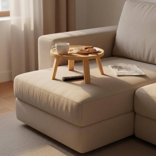 Round wood sofa - tray, polished