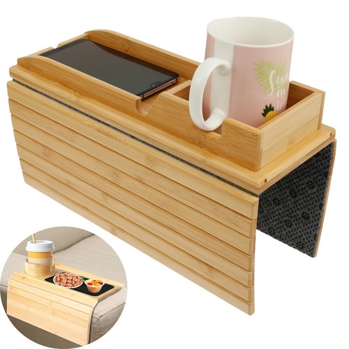 Bamboo sofa cup holder tray - bamboo,